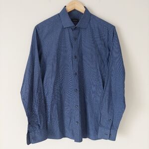 Z ZEGNA Slim Fit Dress Shirt, Men's 41 / 16, Blue / White Circle Pattern, Egypt